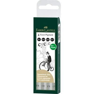 Imagen de Faber Castell 166004 Estuche con 4 rotuladores calibrados ECCO Pigment grosores de trazo: 0.1, 0.3, 0.5, 0.7, color negro