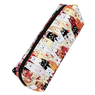 Imagen de Online Estuche para lápices, Elegante niños y niñas, con práctica Cremallera, 1 Compartimento, Ideal la Escuela, Universidad Oficina, Gatos, tamaño