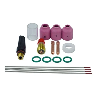Imagen de RIVERWELD TIG Vaso de vidrio aislado No.10 (16 mm) Stubby Gas Lens Aislante 17GLG20 y tapa trasera 57Y03 Mediano 17GL116 1,6 mm WT20 para DB SR WP 17 18 26 Antorcha soldadura piezas