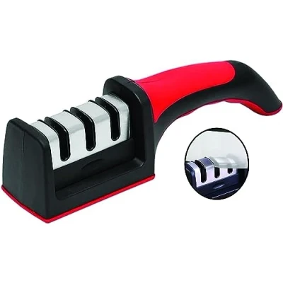 Imagen de PARENCE Easy Sharp afilador de 3 fases para cuchillos cocina resultado profesional/diseño ergonómico piedra cerámica/carburo/diamante negro/cromo