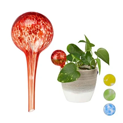 Imagen de Relaxdays Set de Dos, Sistema riego para Plantas, Vacaciones, Ø 6cm, Rojo, Vidrio, 2 Globos,