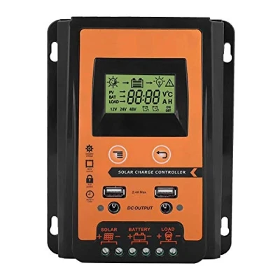 Imagen de controlador MPPT, 12V / 24V 30A MPPT Regulador de batería del panel solar carga, pantalla LCD USB dual y múltiples modos control para el hogar, la industria(30A)