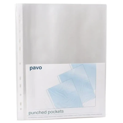 Imagen de Pavo 100 fundas perforadas/Fundas multitaladro extra fuertes A4 de cristal transparente 60 micras, PP