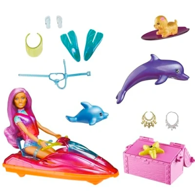 Imagen de Barbie Dreamtopia Muñeca con Moto de Agua, Mascotas y Accesorios acuáticos Juguete (Mattel HBW90)