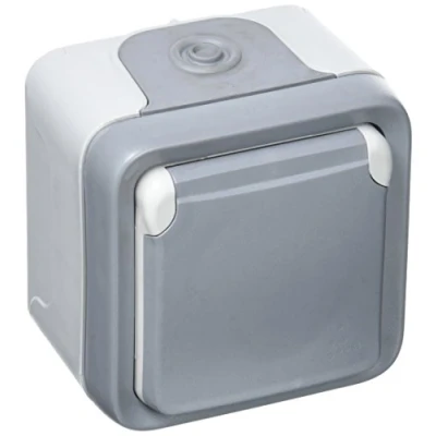 Imagen de Legrand Plexo LEG69731 Base de enchufe (2P + T, con tapa protectora, completa, superficie, 16 A), color gris