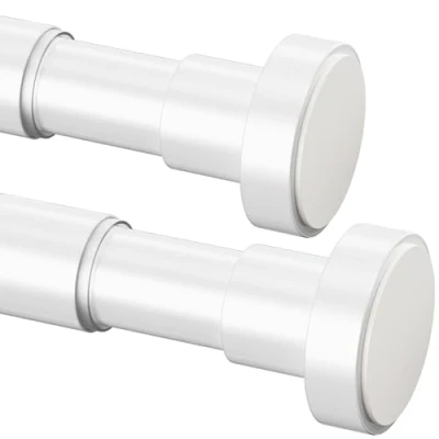 Imagen de 2 barras de cortina ducha extensibles acero inoxidable, sin taladrar para armarios, ventanas, cortinas (70 120 cm, φ25 mm, blanco)