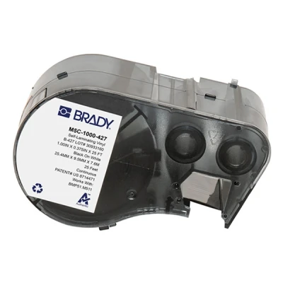 Imagen de BMP51 Brady M5C 1000 427 etiquetas de vinilo laminado negro sobre blanco/transparente 25,4 mm x 7,62 m 9,53
