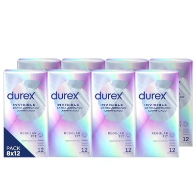 Imagen de Durex Preservativos Invisible Extra Lubricado, Ultra Fino, 12 condones [Pack 8 Unidades]