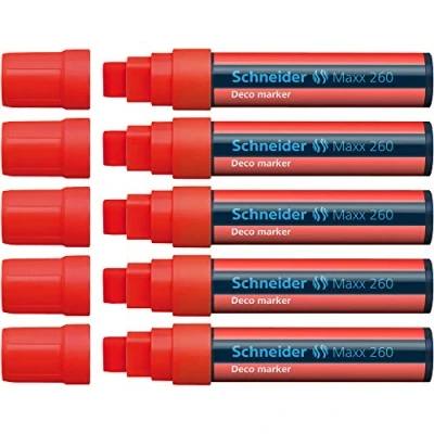 Imagen de Schneider Maxx 260 Rotulador permanente (pack de 5 unidades, trazo rectangular), color rojo