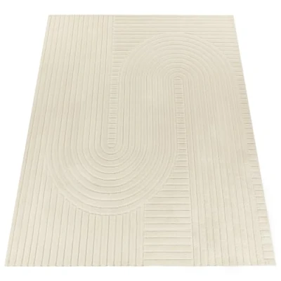 Imagen de Paco Home Alfombra de Sala, Moderna Pelo Corto en Color Crema, Motivo 3D, Suave, fácil cuidar, diseño, Dormitorio, geométrica, tamaño:200x290 cm