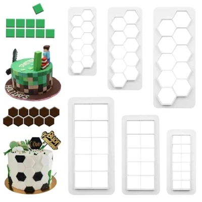 Imagen de 6 Piezas Juego de Cortadores Galletas Cortador Cuadrado para Hexagonal Geometricos Plastico Cookies Fondant Decoración Pasteles