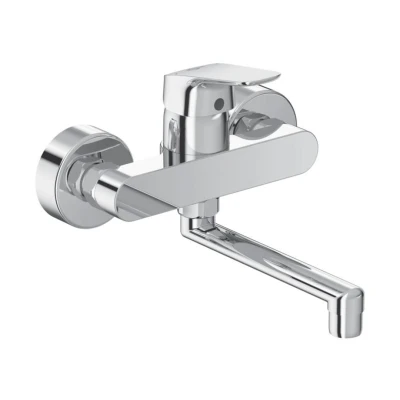 Imagen de Ideal Standard CeraFlex B1730AA Grifo cocina, brazo de 200 mm, montaje a la pared, caño giratorio, S conexiones ajustable, diámetro 38 giro 100 grados, cromo