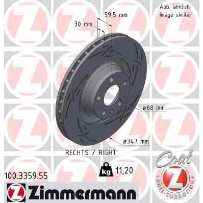 Imagen de ZIMMERMANN 100.3359.55 Disco de freno 345 30 6/5 5 112 ventilación interna, ranurado revestido altamente carbonizado AUDI: A6 C7 Allroad