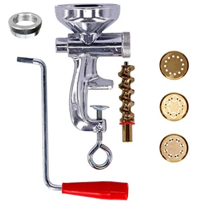 Imagen de Prensa para pasta fresca con 3 matrices de latón y virola aluminio espaguetis, macarrones bucatini Máquina hacer