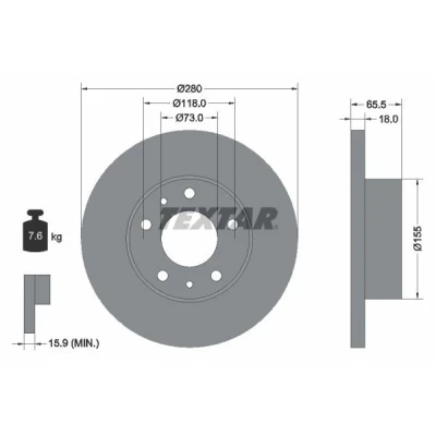 Imagen de TEXTAR PRO 92073703 Disco de freno 280 18 05/07 118 macizo revestido sin perno sujeción rueda, buje rueda FIAT: Ducato II Furgón