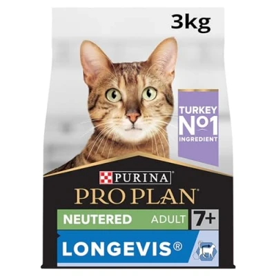 Imagen de Purina Pro Plan Comida Seco para Gato Esterilizado 7+ con Longevis, Sabor Pavo 3 Kg