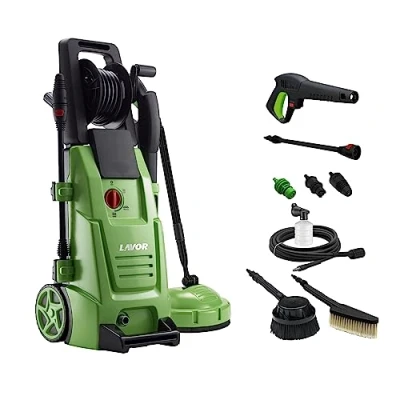 Imagen de Lavor Hidrolimpiadora de agua fría NJ Extra 145 WPS con sistema lavado WPS, enrollador, 2 cepillos, accesorio para limpiar suelos, bar max, 420 l/h 1900 W