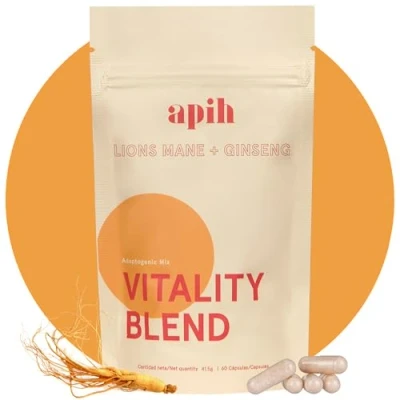 Imagen de Apih Way Vitality Blend Ashwagandha + Vitamina C Melena de Leon Ginseng Ginkgo Biloba B Vitaminas y B6 Capsulas Lions Mane