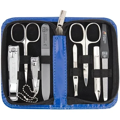 Imagen de DREI SCHWERTER Set de manicura &#039;Roma&#039; Estuche uñas con 8 instrumentos: tijeras uñas, para piel, cortaúñas pie/dedos, limpiador pinzas, lima cristal,