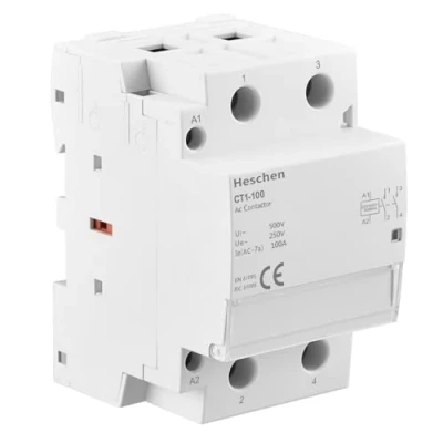 Imagen de Heschen Contactor de CA para el hogar, CT1 100, 2 polos dos normalmente abiertos, voltaje bobina AC 220V/240V, montaje en riel DIN 35 mm