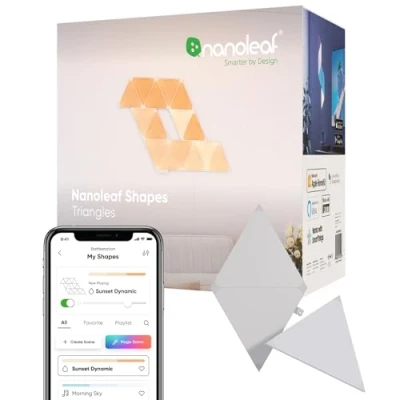 Imagen de Nanoleaf Shapes Triangle Expansion Pack, 3 Triángulos Led Adicionales Apliques de Pared Interior Modulares, Luces Inteligentes RGBW 16M Colores WiFi, Compatible con Alexa, Decoración y Gaming