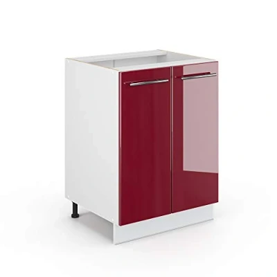 Imagen de Vicco Mueble bajo de Cocina Fame Line, Rojo Burdeos Alto Brillo/Blanco, 60 cm sin encimera