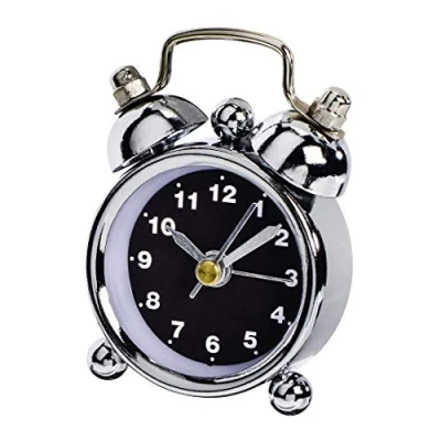 Imagen de Hama Despertador analógico con batería (Reloj Retro función de Alarma, Mini Cromo, Funciona Pilas, Ideal como Viaje, segundero), Color Negro y Plateado