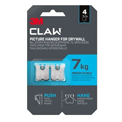 Imagen de 3M Claw Ganchos de pared para colgar cuadros yeso decoración del hogar, 4 perchas, soporta hasta 7 kg, ideal artículos pesados