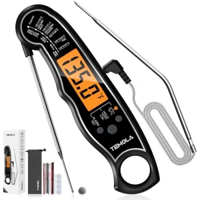 Imagen de TEMOLA Termometro Cocina Digital, Termómetro impermeable con Sonda Larga, Pantalla LCD Retroiluminada, de Alarma para Barbacoa, Parrilla, Horno, Agua
