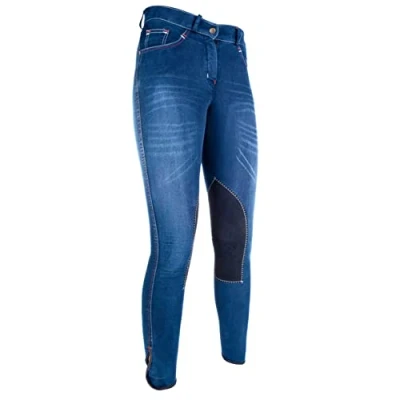 Imagen de Hkm Denim Alos Pantalones de Montar Vaqueros Mujer para Verano con Parches en Las Rodillas, Mujer, Color Jeansblau/Dunkelblau, tamaño 34