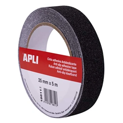 Imagen de APLI 18811 Cinta antideslizante de 25 mm x 5 m PVC resistente en color negro. Uso interior y exterior
