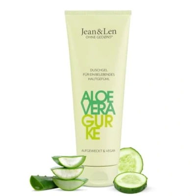 Imagen de Jean&amp;Len Gel de ducha con aloe vera y pepino, apto para todo tipo pieles, fórmula tratamiento vegana, una sensación revitalizante en la piel, pH optimo vegano, 250 ml