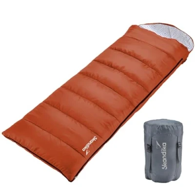 Imagen de Skandika Iceland Saco de Dormir Individual con Forro polialgodón para Adultos, acoplable, hasta 5C, 220 x 80 cm Invierno Camping Senderismo (Canela/Cremallera Izquierda)