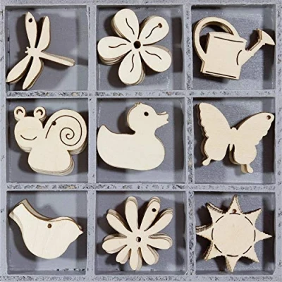 Imagen de cArt Us Caja con Adornos de Madera Flor Animal 10.5x10.5cm, Madera, Natural