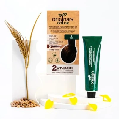 Imagen de Originary Color Kit de Coloración Profesional Permanente, 4 Castaño Medio 100 ml + Crema Oxidante Champú 30 Fórmula sin amoniaco y PPD.