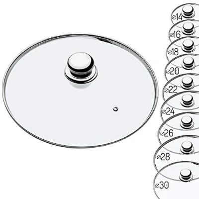 Imagen de KADAX tapa de cristal con mango acero, resistente al calor para olla 14 a 30 cm, orificio vapor, universal en diferentes tamaños, ligera (28 cm)
