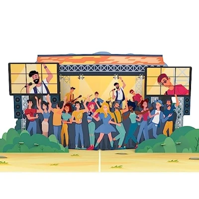 Imagen de MOKIO® Tarjeta Pop Up Concierto/Festival de música regalo 3D como envoltorio para entradas conciertos, invitación a concierto, Cheque emergente con sobre