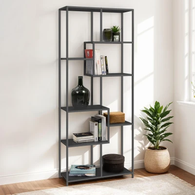Imagen de IDMarket Estantería asimétrica de 8 niveles Davis metal, color negro mate, diseño industrial, 161 cm
