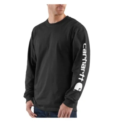 Imagen de Carhartt, Hombre, Camiseta Con Logotipo Gráfico En La Manga Larga, Tejido Grueso, Ajuste Ligeramente Holgado, Negro, XXL