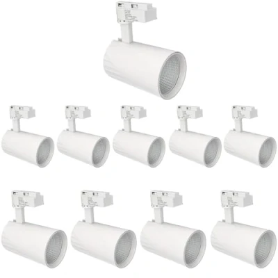 Imagen de Jandei Pack x10 Foco Techo Led Carril 30W, Blanco Cálido 3000K, 3000 Lúmenes, 185V 265V AC Monofásico, Aluminio Vestidor, Escaparate, Tienda, Oficina. (Blanco)