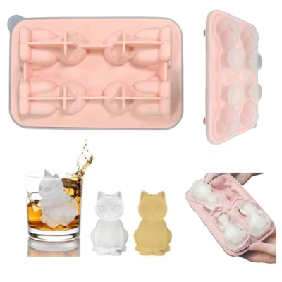 Imagen de molde de silicona para cubitos hielo con tapa, forma gato, 3D hielo, animales, chocolate,