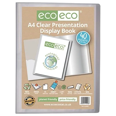 Imagen de eco Libro de presentación transparente con 40 bolsillos, tamaño A4, 50% reciclado, fundas plástico, eco098