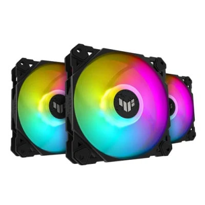 Imagen de Asus Ventilador TUF Gaming TF120 120mm ARGB 3 Pack (rodamiento fluidodinámico (FDB), Matriz LED de Doble Capa, Aura Sync, Flujo Aire Superior, Control PWM, Controlador multifunción) Negro
