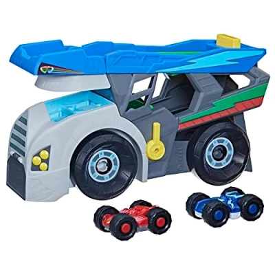 Imagen de PJ Masks Power Heroes Vehículo Transportador Set de Juego con camión y Dos Coches Duo Racers Juguete para niños niñas