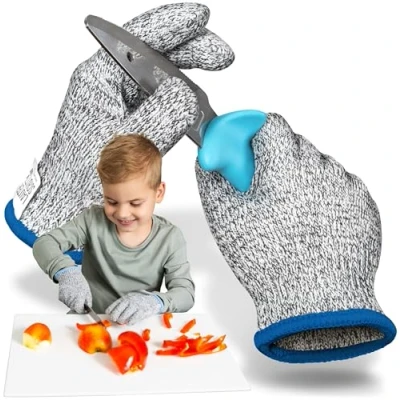 Imagen de LAUTER SCHUTZ LauterSchutz® para niños: 1 par de guantes protección CONTRA CORTES PREMIUM material alto confort y elástico nivel 5 PROTECCIÓN (talla L (6 11 años))