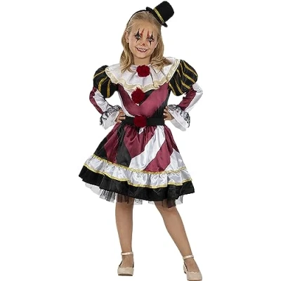 Imagen de Funidelia Disfraz de Payaso terrorífico Premium para niña Payaso, Asesino, Halloween, Terror niños y accesorios Carnaval Halloween Talla 7 9 años Granate