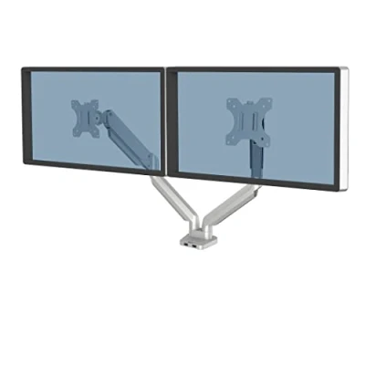 Imagen de Fellowes Brazo para Monitor Doble Platinum Series Soporte Ajustable, con Funciones de inclinación, Giro y rotación 2 Puertos USB Tamaño máximo del 32&quot; Plateado