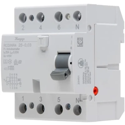 Imagen de Kopp Disyuntor de corriente residual NR 25A 30mA 4p, RCD, 25A, 30 mA, 4 polos, 752548092, 25A/30mA
