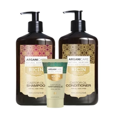 Imagen de ARGANICARE Gama Ricin Con aceite de ricino ecológico Cuidado del cabello Alimentar Refuerce Hidrata Todo tipo Champú + Acondicionador Muestra (Mascarilla)