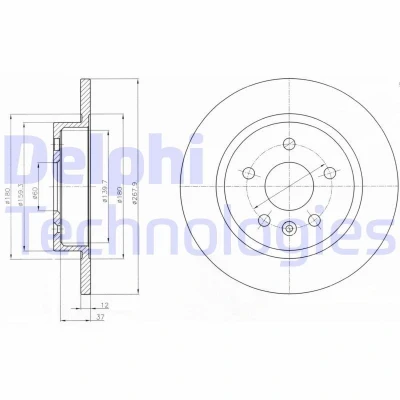 Imagen de DELPHI BG4199C Disco de freno 268 12 5 macizo revestido sin procesar cojinete rueda, anillo sensor ABS OPEL: Astra J Hatchback, GTC